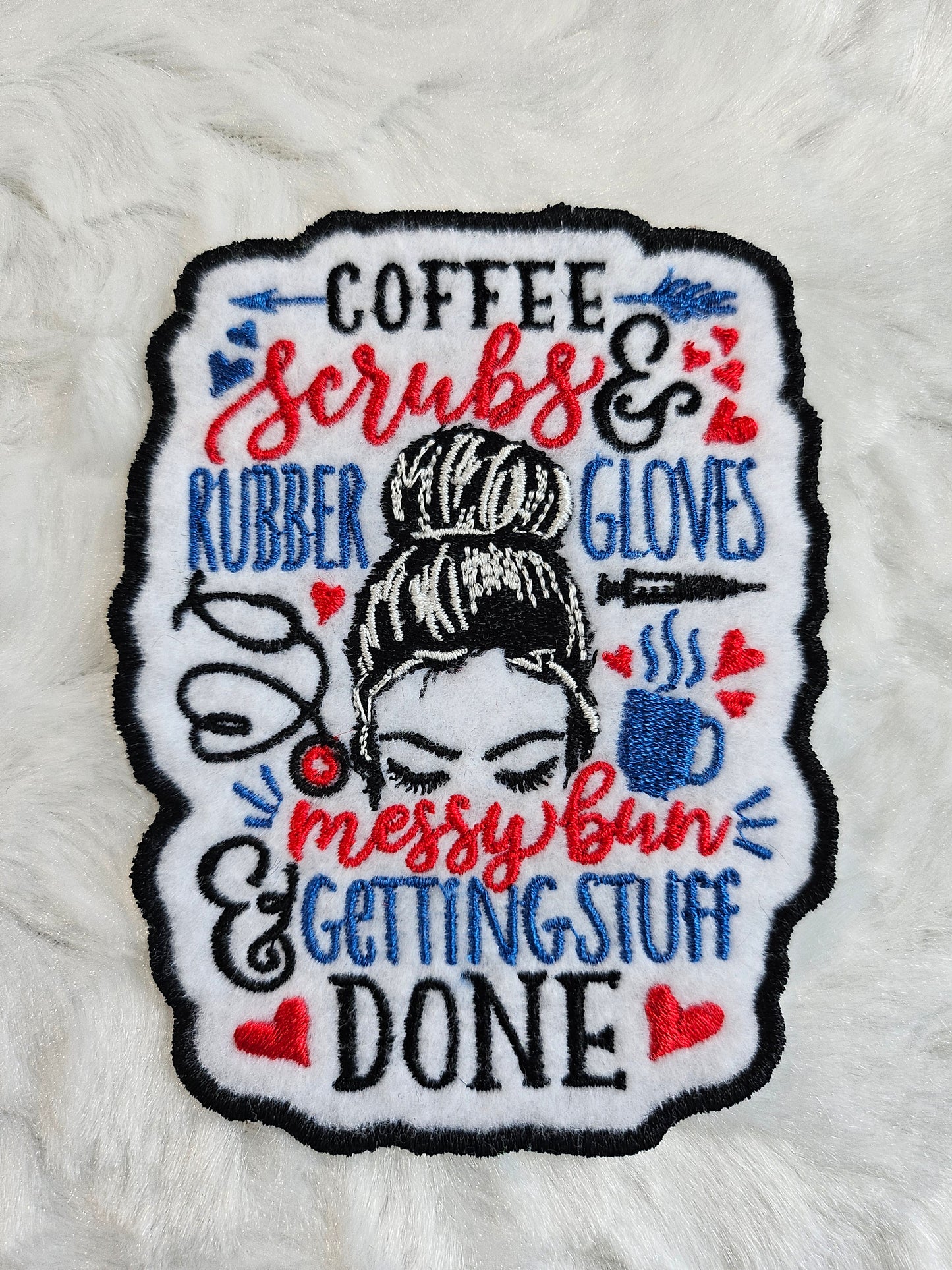 Coffee, Scrubs, Rubber Gloves, Messy Bun Nurse Patch