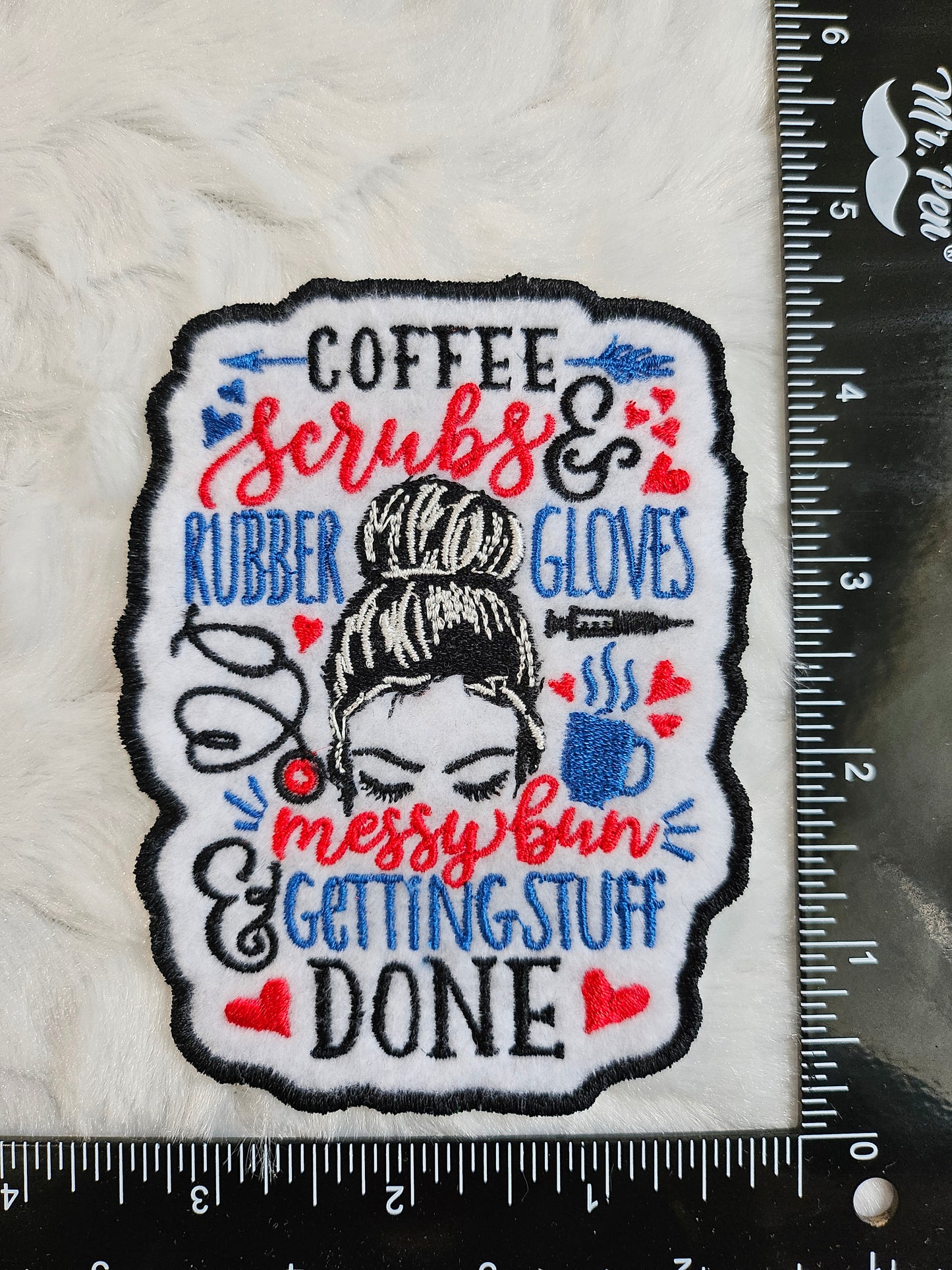Coffee, Scrubs, Rubber Gloves, Messy Bun Nurse Patch