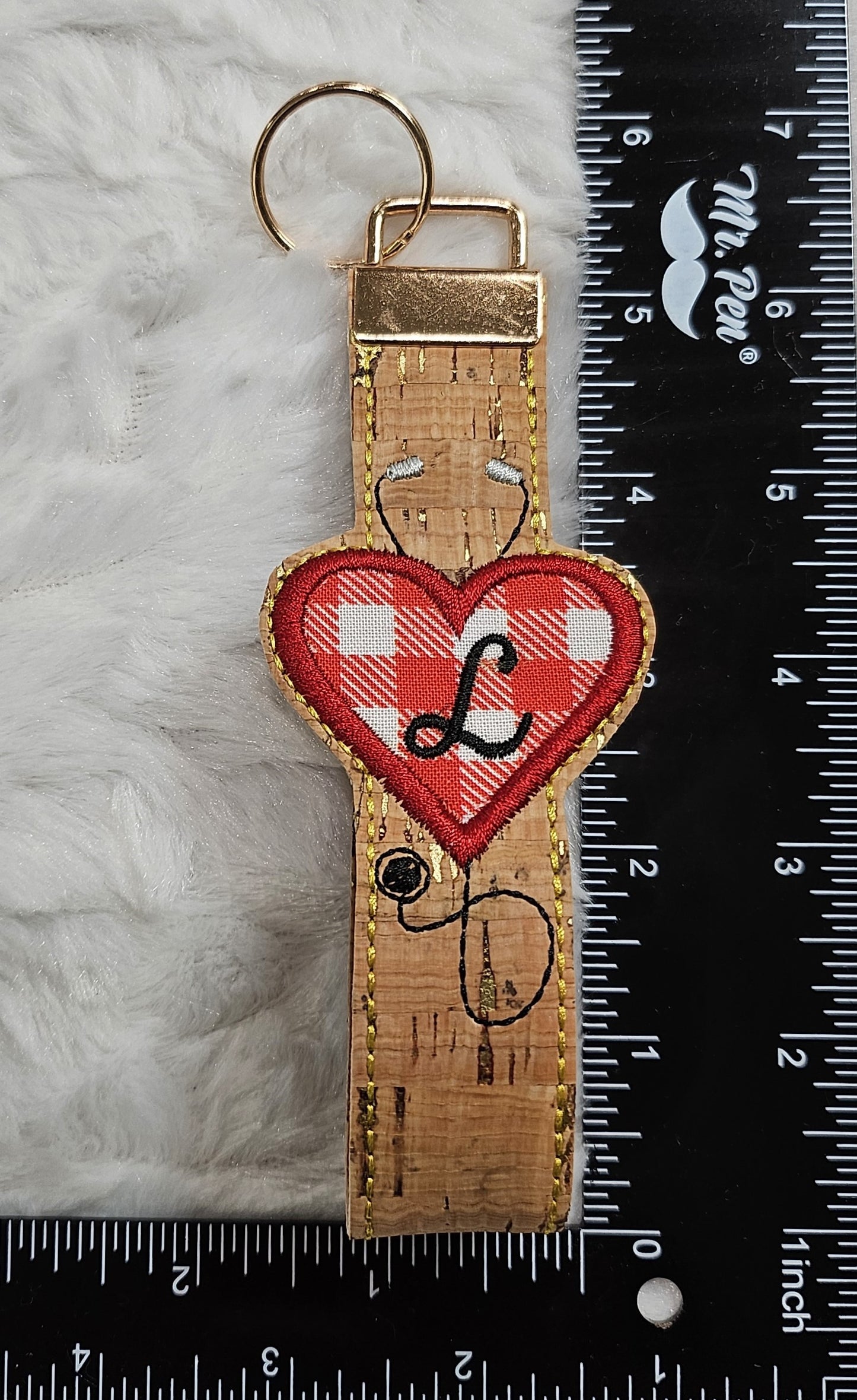 Heart Stethoscope Applique Wristlet Keychain